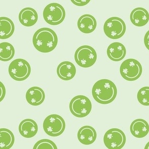 Happy St. Patrick's Day Smileys with shamrock eyes - cute nineties retro irish themed holiday design lime green on soft mint 