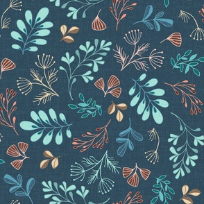 Boho Botanical wild herbs hand drawn Dark navy background