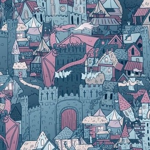 Medieval Fantasy City at Night, medium scale