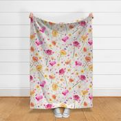 Buttercups romantic floral watercolor Pink white Large Jumbo
