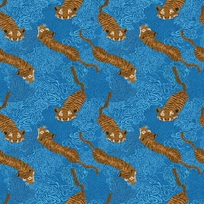 Swimming tigers - blue - small
