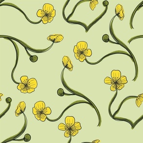 Buttercups in Sage Large Scale