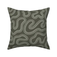 Curvy Lines {Sage Green // Olive // Camouflage} Abstract Squiggles Jumbo Scale 24x24 Non Directional