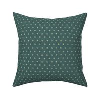 cream colored dotted tiny flowers on textured moody medium-dark muted blue-green - medium scale