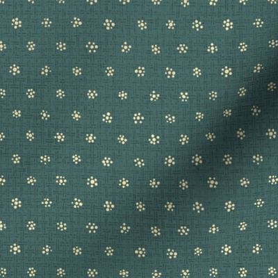 cream colored dotted tiny flowers on textured moody medium-dark muted blue-green - medium scale