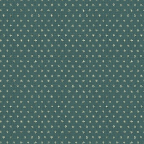 cream colored dotted tiny flowers on textured moody medium-dark muted blue-green - medium scale