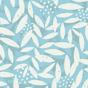 Large & Bold Non-Directional Textured Leaves & Dots in teal green, turquoise blue and cream 