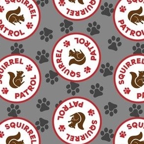 Dog Fabric, Squirrel Patrol Circle Dog Bandana, Light Grey Dog Fabric Fabric Angled