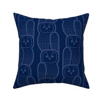 Wide Awake Owls- Midcentury Geometric-  Navy Blue Owl on Indigo Blue - Pattern Clash- Kids Wallpaper- Novelty Gender Neutral Playroom- Birds of Prey- Medium