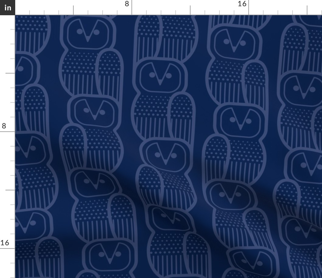 Wide Awake Owls- Midcentury Geometric-  Navy Blue Owl on Indigo Blue - Pattern Clash- Kids Wallpaper- Novelty Gender Neutral Playroom- Birds of Prey- Medium
