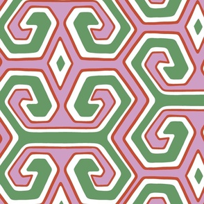 tribal geometric/vibrant pink and green/large