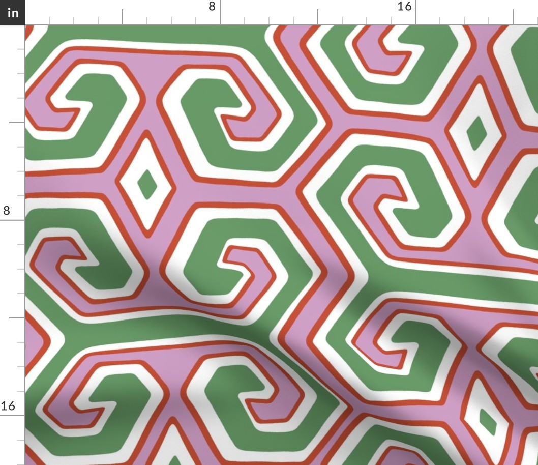 tribal geometric/vibrant pink and green/large