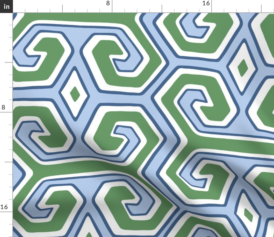 tribal geometric/green and blue/large