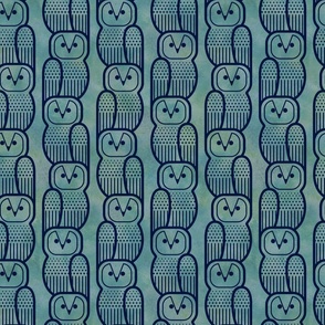 Wide Awake Owls- Midcentury Geometric-  Navy Blue Owl onTeal Green - Pattern Clash- Kids Wallpaper- Novelty Gender Neutral Playroom- Indigo Blue Birds of Prey on Turquoise- Small