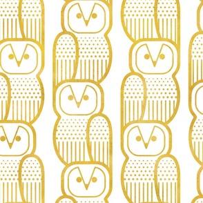 Wide Awake Owls- Midcentury Geometric Golden Yellow Owl- Pattern Clash- Kids Wallpaper- Novelty Gender Neutral Playroom- Yellow Birds of Prey- Large