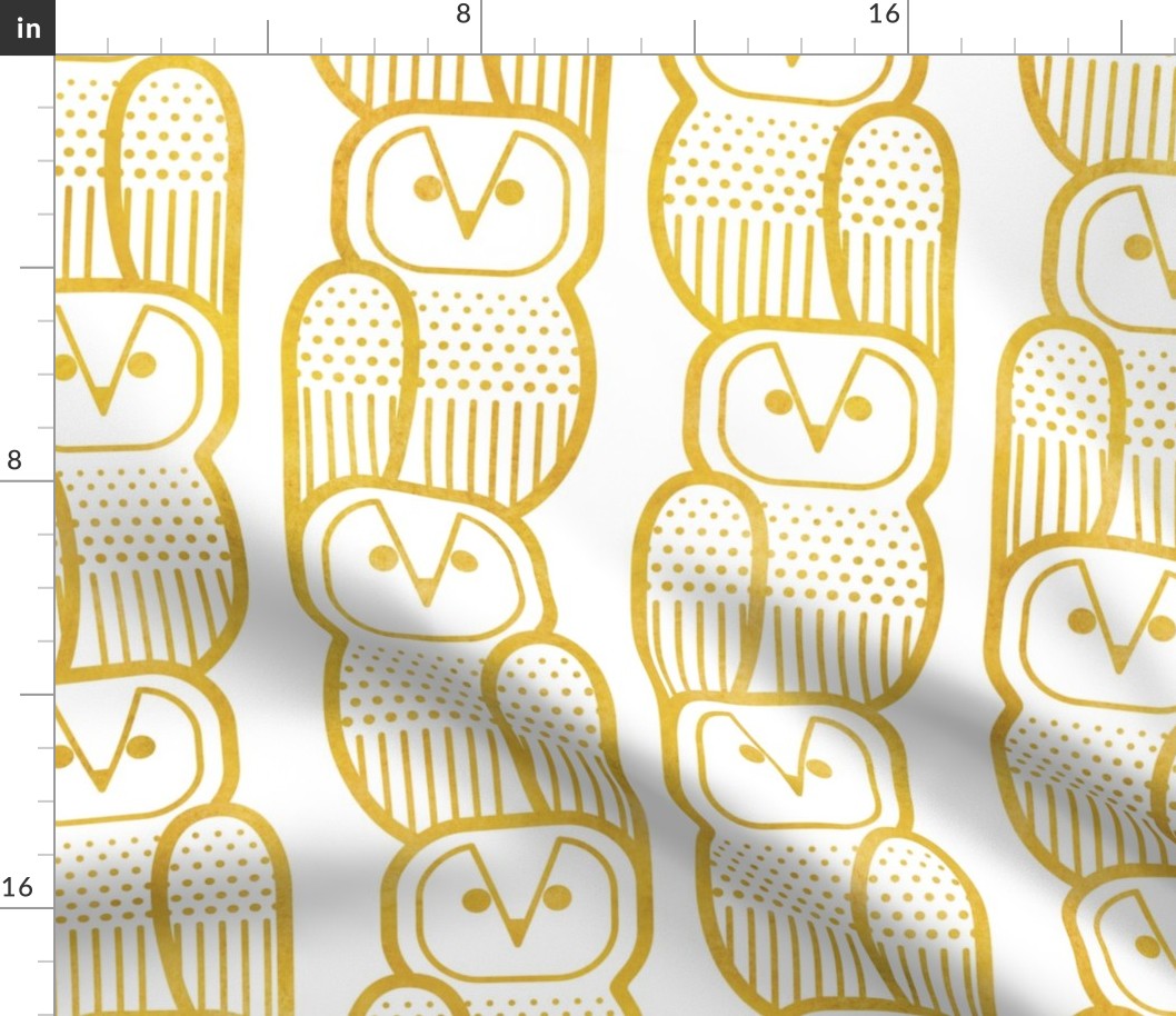 Wide Awake Owls- Midcentury Geometric Golden Yellow Owl- Pattern Clash- Kids Wallpaper- Novelty Gender Neutral Playroom- Yellow Birds of Prey- Large