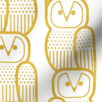 Wide Awake Owls- Midcentury Geometric Golden Yellow Owl- Pattern Clash- Kids Wallpaper- Novelty Gender Neutral Playroom- Yellow Birds of Prey- Medium