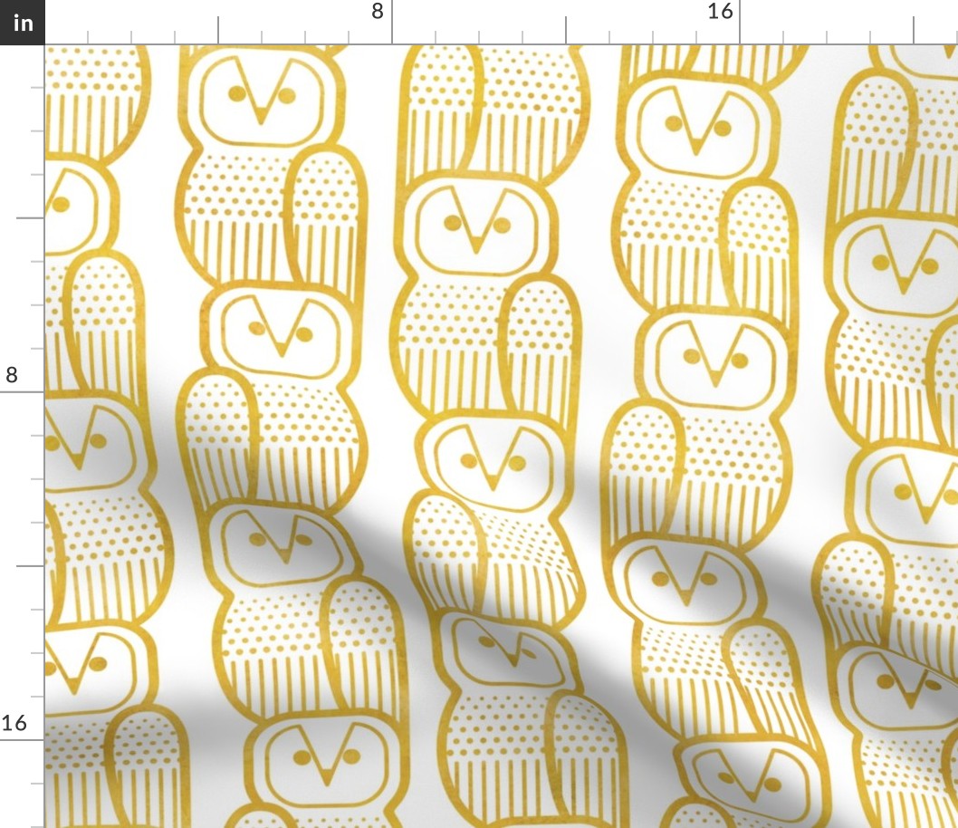 Wide Awake Owls- Midcentury Geometric Golden Yellow Owl- Pattern Clash- Kids Wallpaper- Novelty Gender Neutral Playroom- Yellow Birds of Prey- Medium