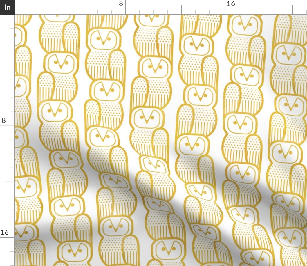 Wide Awake Owls- Midcentury Geometric Golden Yellow Owl- Pattern Clash- Kids Wallpaper- Novelty Gender Neutral Playroom- Yellow Birds of Prey- Small
