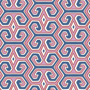 tribal geometric/pink and blue/medium 