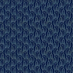 Wide Awake Owls- Midcentury Geometric Teal Green Owl on Navy Blue- Pattern Clash- Kids Wallpaper- Novelty Gender Neutral Playroom- Turquoise Blue Birds of Prey on Indigo Blue- sMini