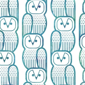 Wide Awake Owls- Midcentury Geometric Teal Green Owl- Pattern Clash- Kids Wallpaper- Novelty Gender Neutral Playroom- Turquoise Blue Birds of Prey- Large