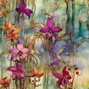 Dreamy Orchids, Striped Orange and Purple Orchid Flowers