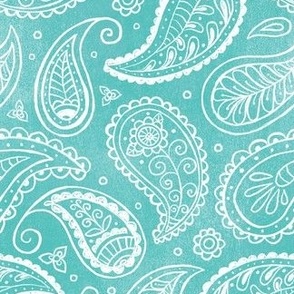 Hand-drawn non-directional paisley textured turquoise