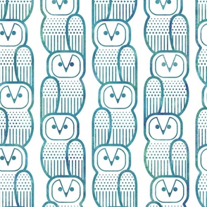 Wide Awake Owls- Midcentury Geometric Teal Green Owl- Pattern Clash- Kids Wallpaper- Novelty Gender Neutral Playroom- Turquoise Blue Birds of Prey- Medium