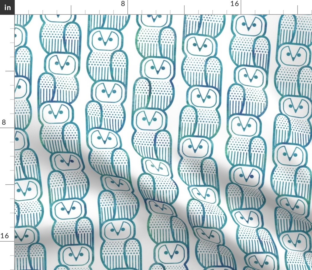 Wide Awake Owls- Midcentury Geometric Teal Green Owl- Pattern Clash- Kids Wallpaper- Novelty Gender Neutral Playroom- Turquoise Blue Birds of Prey- Small