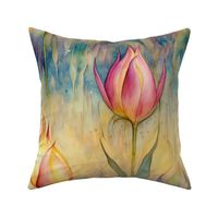 Dreamy Tulips, Soft Pink and Yellow Glowing Tulip Flowers