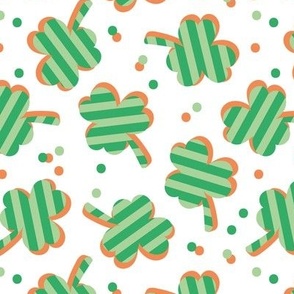 Little striped shamrock sticker style design - retro Irish clover and confetti  for St. Patrick's Day green mint orange on white 