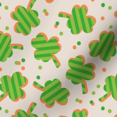 Little striped shamrock sticker style design - retro Irish clover and confetti  for St. Patrick's Day jade lime green orange on sand 