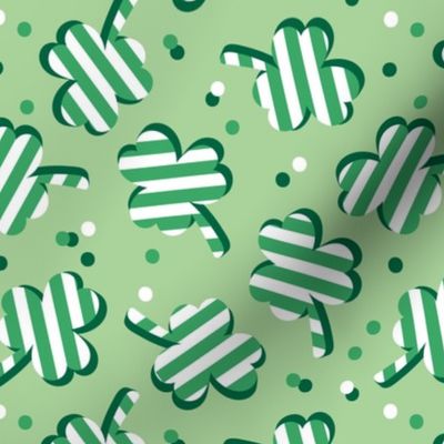 Little striped shamrock sticker style design - retro Irish clover and confetti  for St. Patrick's Day green white pine on sage 
