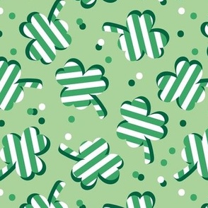 Little striped shamrock sticker style design - retro Irish clover and confetti  for St. Patrick's Day green white pine on sage 