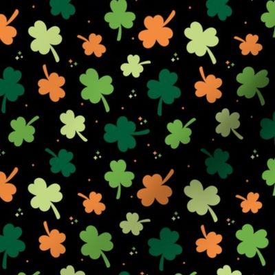 Shamrock night Sparkle - Irish St. Patrick's Day celebration design in orange mint lime and pine green on black 