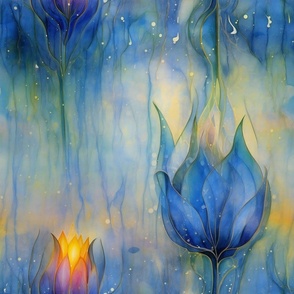 Dreamy Tulips, Blue and Golden Tulip Flowers