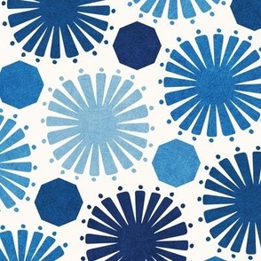Shine Octagon, Blue (large) - sun geometric in navy, azure and sky