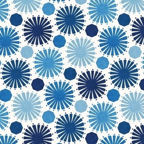 Shine Octagon, Blue (small) - sun geometric in navy, azure and sky