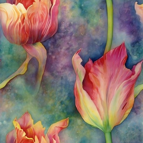 Dreamy Tulips, Pink and Yellow Flowing Tulip Flowers
