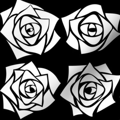 M Grid Roses – Black and White - Silhouette White Rose on Deep Black - Check Square - Mid Century Modern inspired (MOD) - Modern Vintage - Minimal Floral - Geometric Florals - Valentines Day