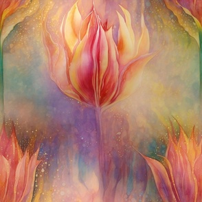 Dreamy Tulips, Flowing Peach Pink and Yellow Tulip Flowers