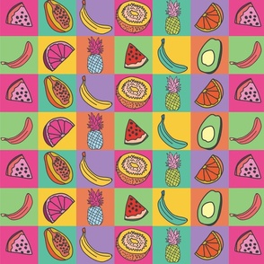 Rainbow Fruit Checkered Pattern by Courtney Graben