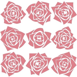 M Grid Roses – Silhouette Pastel Pink Rose (Pink Clay) on White - Check Square - Mid Century Modern inspired (MOD) - Modern Vintage - Minimal Florals - Geometric Floral