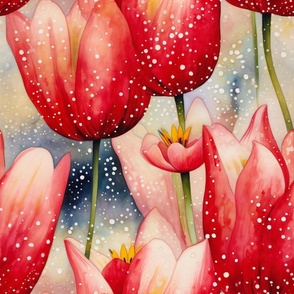 Dreamy Tulips, Pink and Red Spotted Tulip Flowers