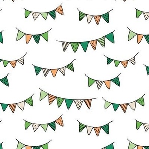 Happy Saint Patrick's Day decoration - freehand illustration garlands  with dots and stripes green orange on white 