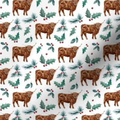 Highland Cow Farmhouse Christmas Holly 3 inch