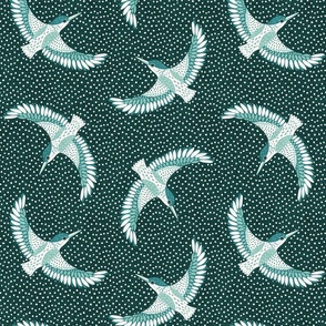 Kingfisher, Emerald Green (medium) - multidirectional flying birds with dots