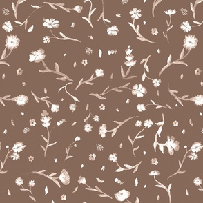 Warm Neutral with White Ghost Watercolor Ditsy Flowers Floral Graphic Pattern Print
