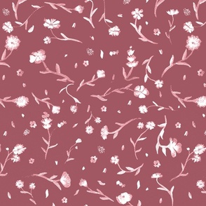 Blush Pink with White Ghost Watercolor Ditsy Flowers Floral Graphic Pattern Print